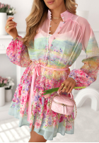 Elegancka Šaty mini w kwiaty Florentia pudrová růžová