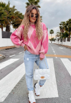Miękki Svetr w romby Strawberry Smoothie růžový