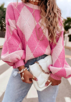 Miękki Svetr w romby Strawberry Smoothie růžový