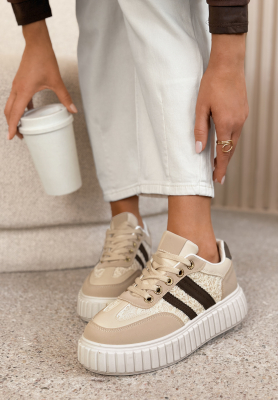 Kožen&eacute; sneakersy s krajkou Carlotta b&eacute;žov&eacute;