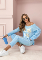 Kalhoty z cekinami Love & Flowers blankytné