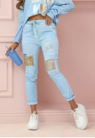 Kalhoty z cekinami Love & Flowers blankytné
