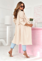 Dlouhý zamszowy Kabát z paskiem Clarita pudrová růžová