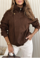 Krátká zamszowa Bunda z kołnierzem Feeling Cold čokoládová