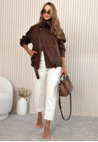 Krátká zamszowa Bunda z kołnierzem Feeling Cold čokoládová