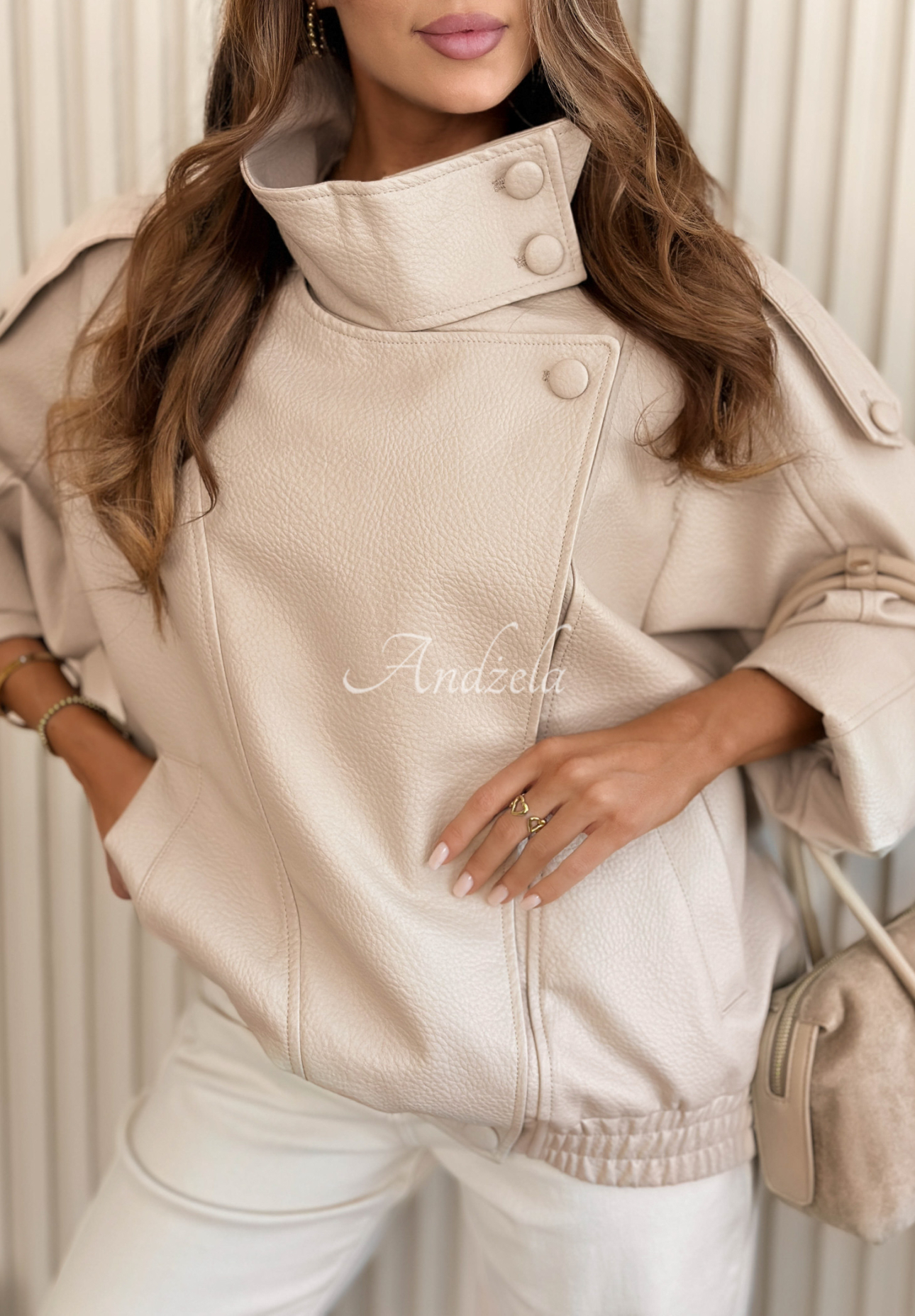 Kožená bunda bomberka Messy béžová