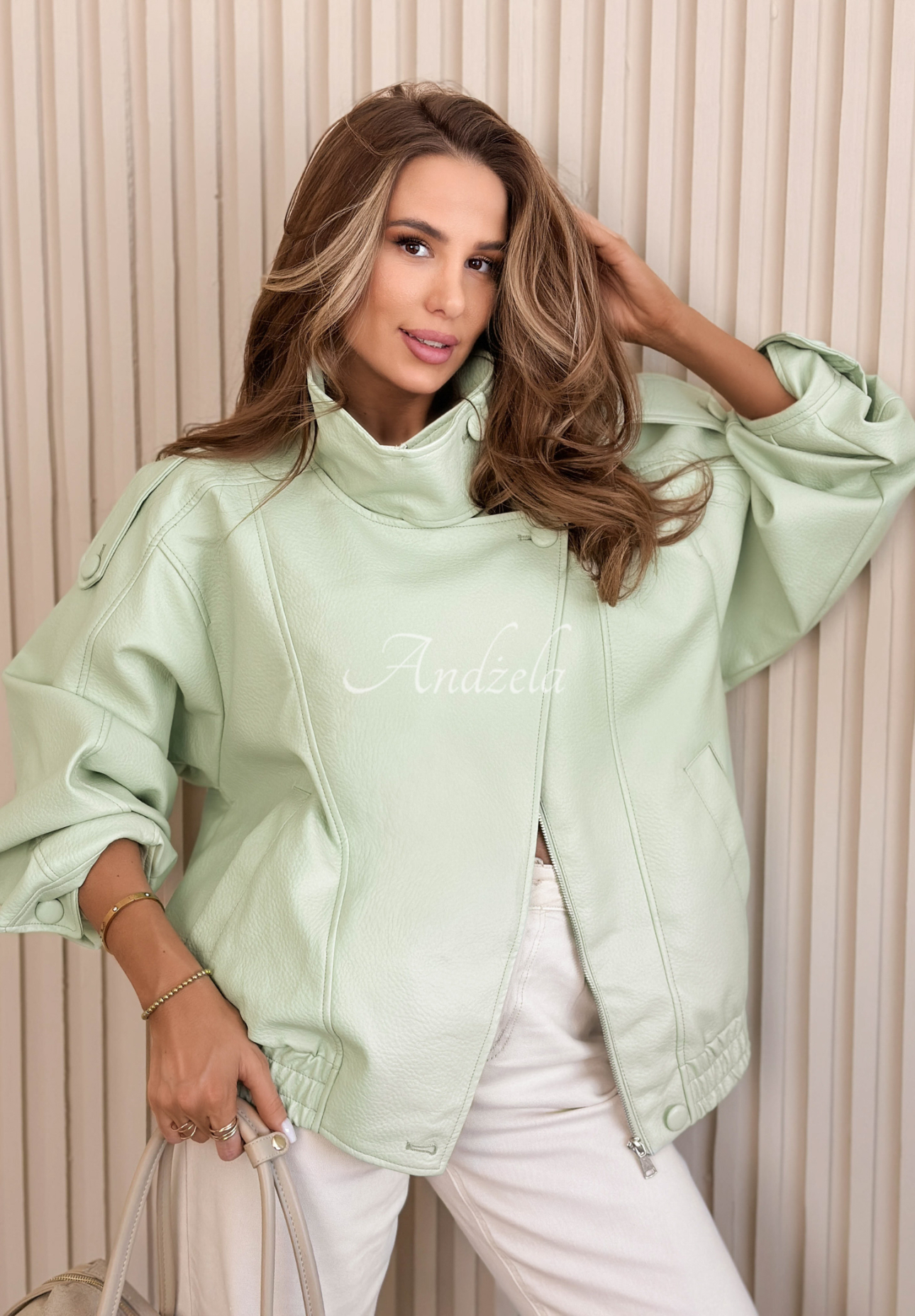 Kožená bunda bomberka Messy pistáciová