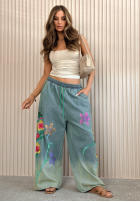 Lekkie Kalhoty wide leg z haftami Rosamere světle modré