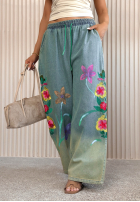 Lekkie Kalhoty wide leg z haftami Rosamere světle modré