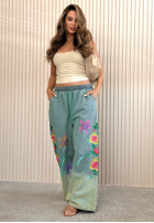 Lekkie Kalhoty wide leg z haftami Rosamere světle modré