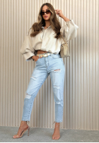 Kalhoty džínové  mom fit z przetarciami Laurent světle modré