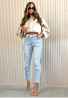 Kalhoty džínové  mom fit z przetarciami Laurent světle modré