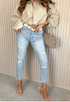 Kalhoty džínové  mom fit z przetarciami Laurent světle modré