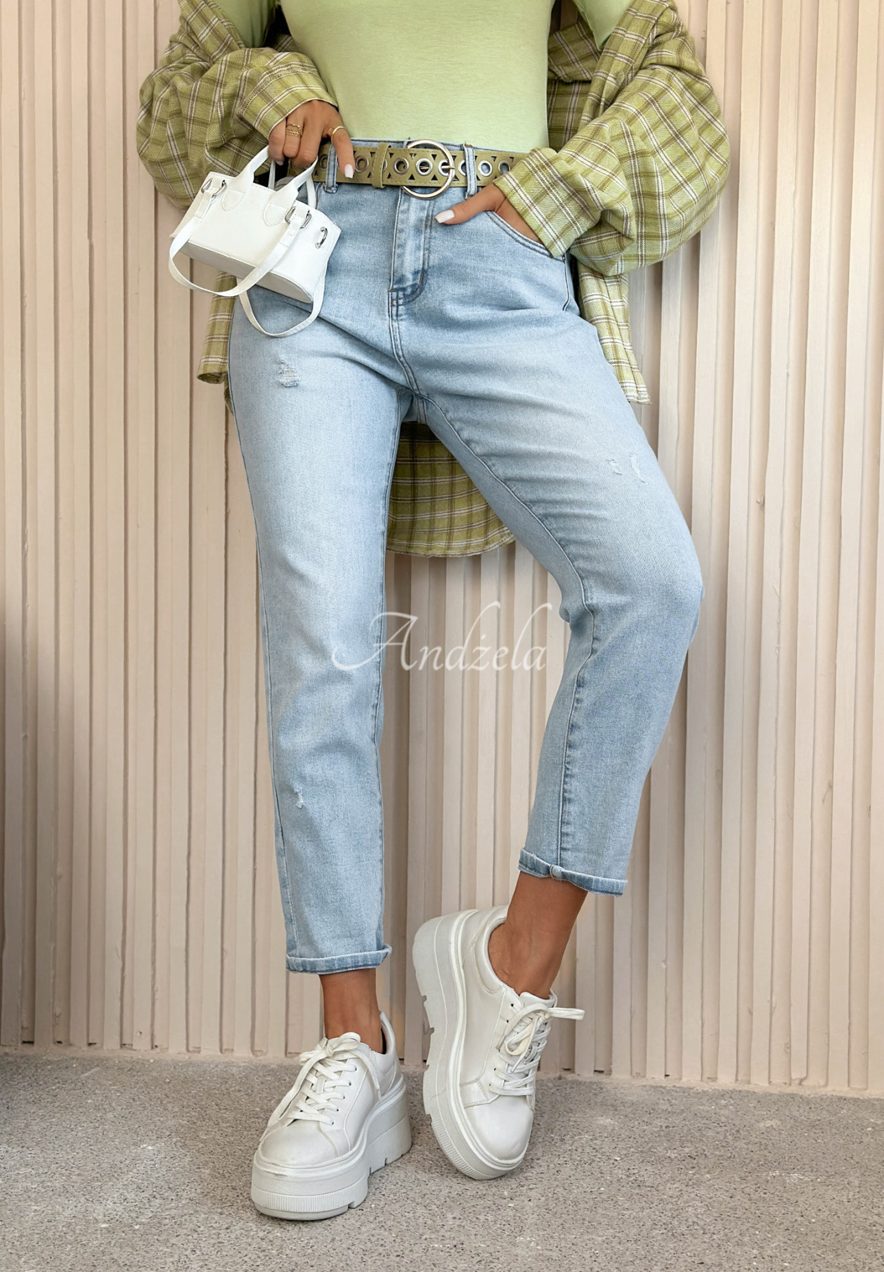 Džíny mom fit Andrina světle modré