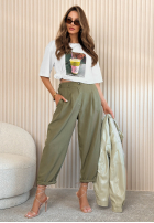 materiálové Kalhoty Maren světle béžové