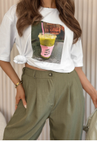 materiálové Kalhoty Maren světle béžové