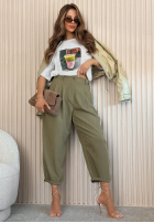 materiálové Kalhoty Maren světle béžové