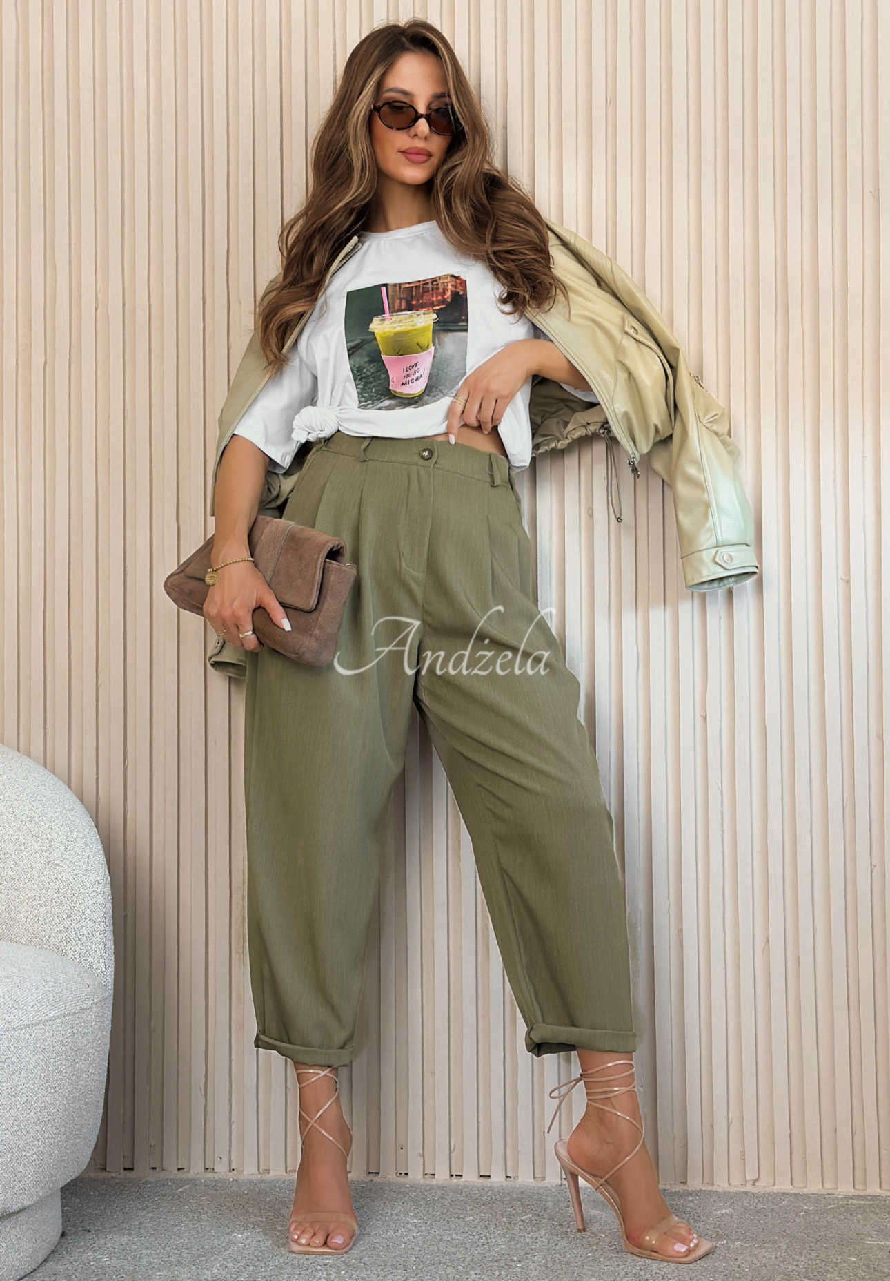 Látkové kalhoty z viskózou Maren zelené