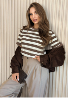 Tričko w paski Louise béžovo-čokoládový