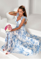 Kwiecista Šaty maxi na ramiączkach z falbankami Prudence biało-růžová