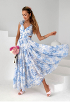 Kwiecista Šaty maxi na ramiączkach z falbankami Prudence biało-růžová