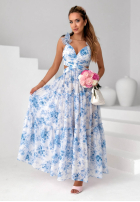Kwiecista Šaty maxi na ramiączkach z falbankami Prudence biało-růžová