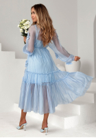 Šaty maxi z tencelu z falbankami i kwiatami Isenelle blankytná