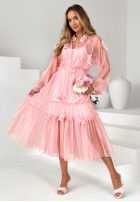 Šaty maxi z tencelu z falbankami i kwiatami Isenelle blankytná