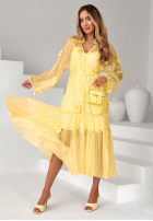 Šaty maxi z tencelu z falbankami i kwiatami Isenelle blankytná