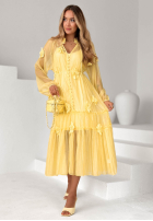 Šaty maxi z tencelu z falbankami i kwiatami Isenelle blankytná