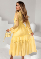 Šaty maxi z tencelu z falbankami i kwiatami Isenelle blankytná