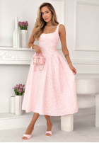 Rozkloszowana Šaty midi z kwadratowym dekoltem Aurelie pudrová růžová