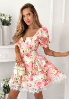 Kwiecista Šaty z bufkami i koronką Clementine žlutá