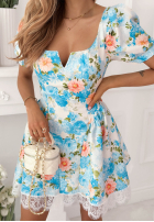 Kwiecista Šaty z bufkami i koronką Clementine žlutá