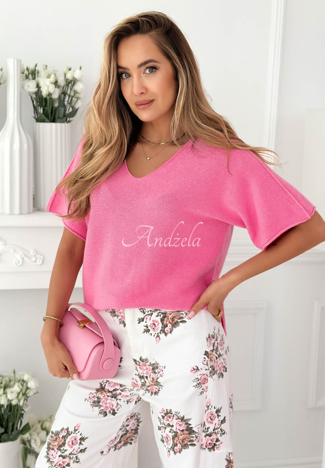 Viskózový svetr s výstřihem Summer Daydream růžový