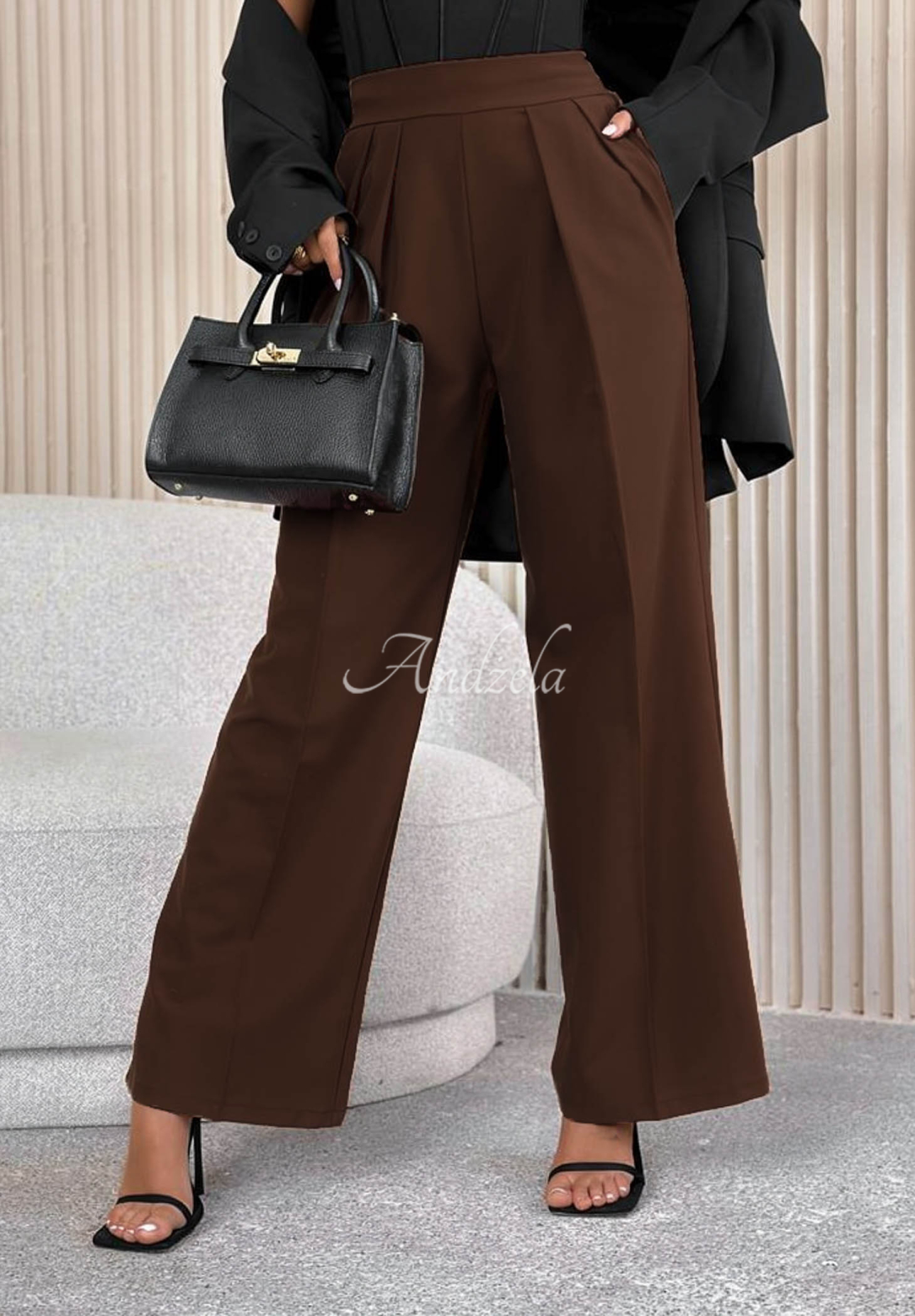 Elegantní široké kalhoty After You Left čokoládové
