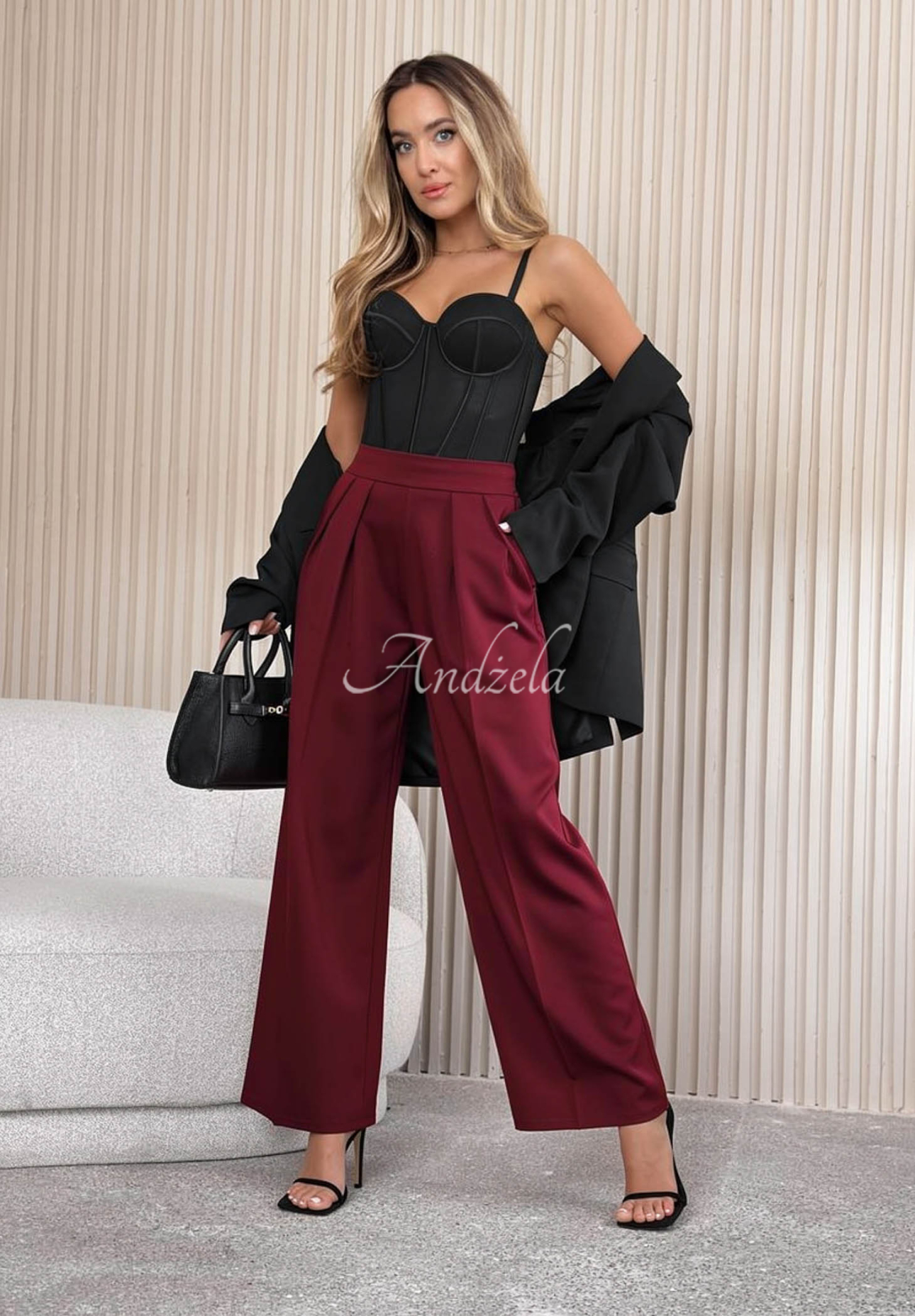 Elegantní široké kalhoty After You Left bordové