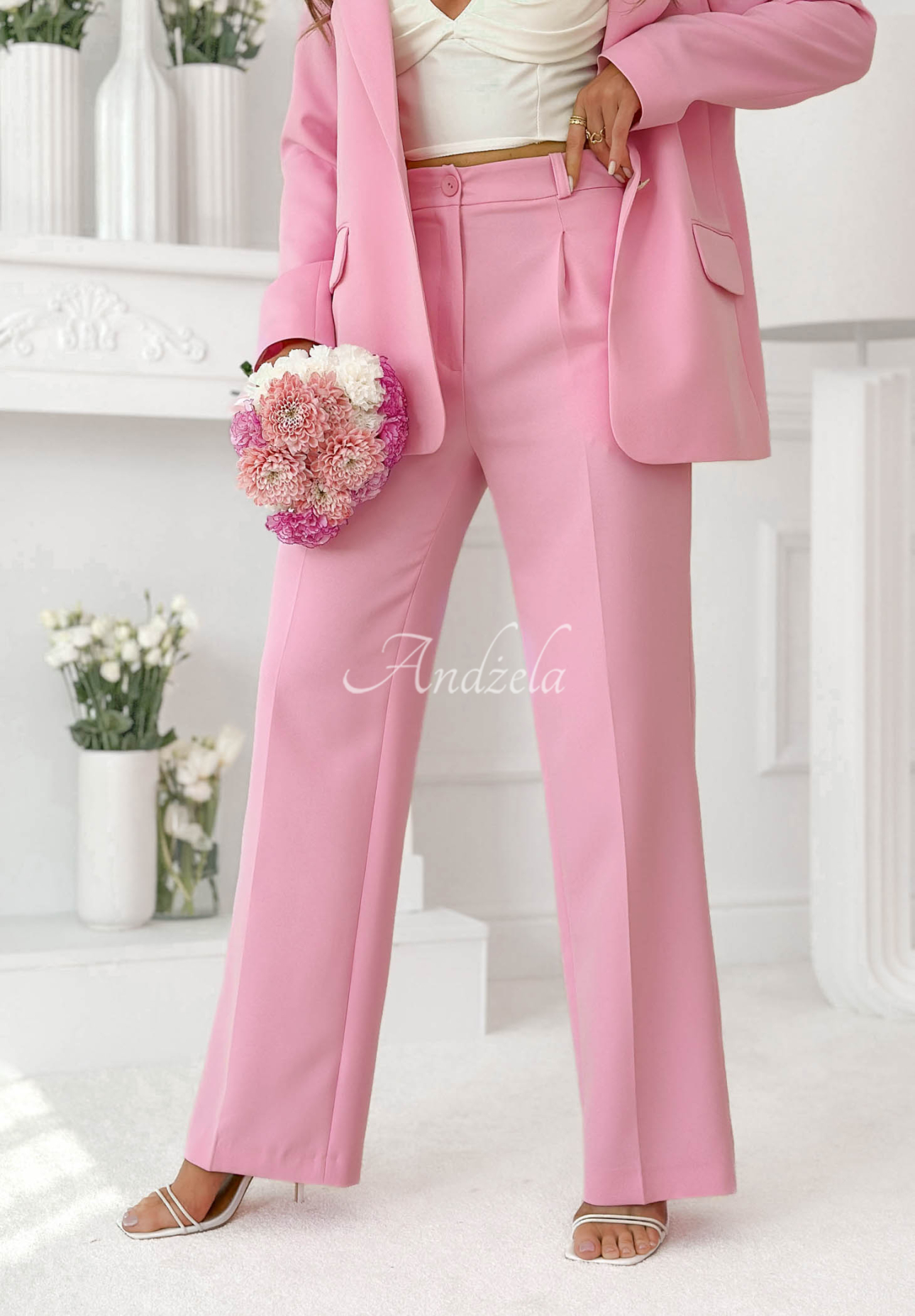 Elegantní kalhoty wide leg z viskózy Perfect Timing pudrová růžová