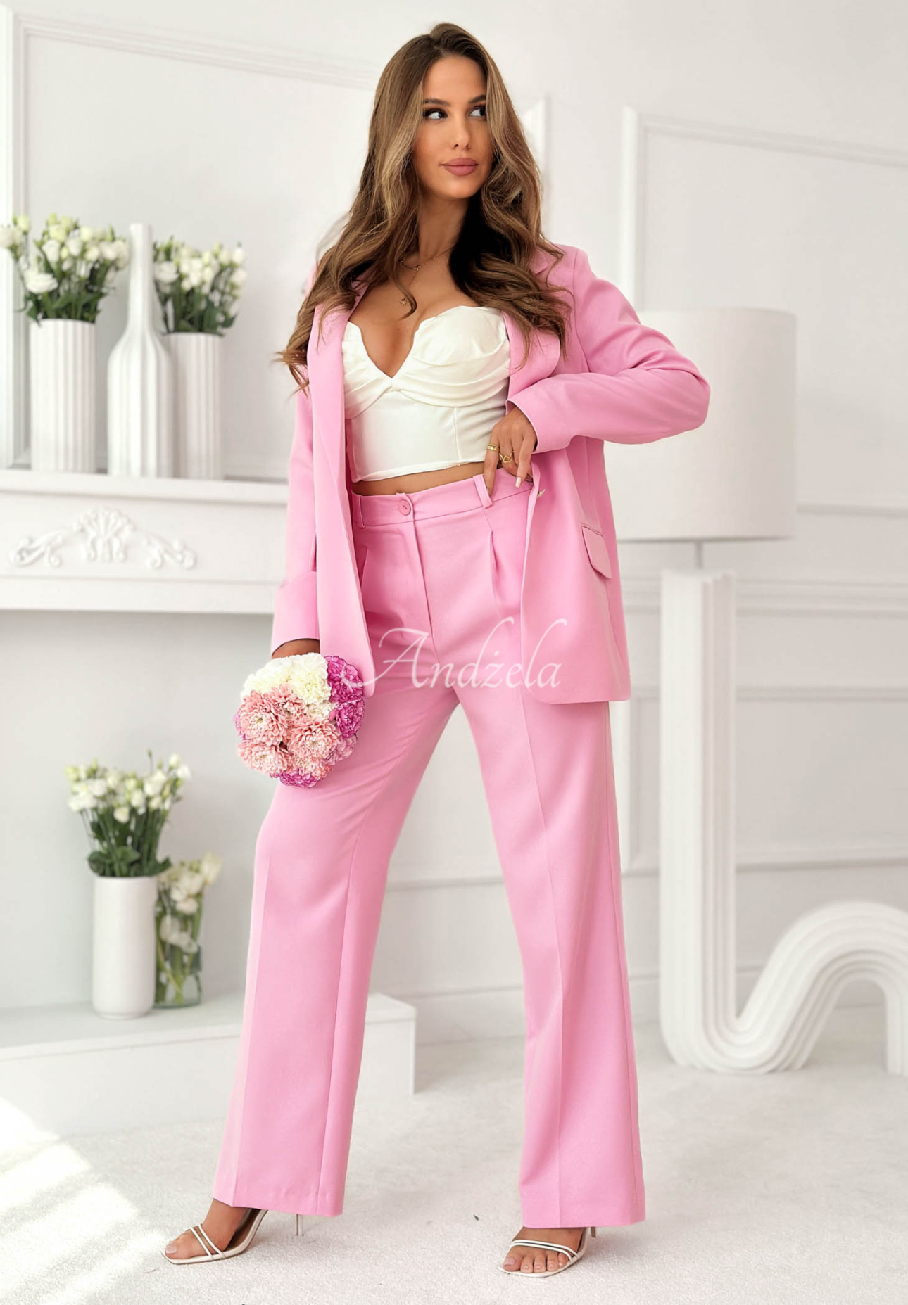 Elegantní kalhoty wide leg z viskózy Perfect Timing pudrová růžová