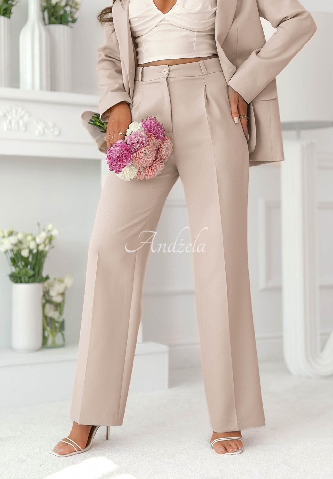 Elegantní kalhoty wide leg z viskózy Perfect Timing béžové