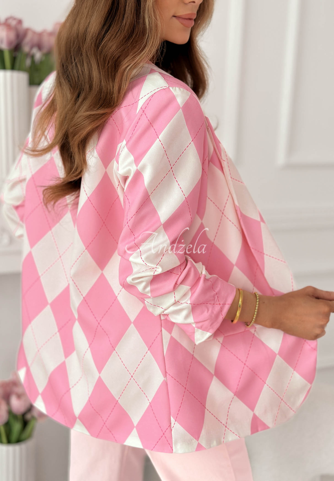 Sako s kosočtvercovým vzorem Sharon růžová