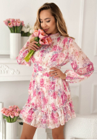 Kwiecista Šaty z falbankami Magnolia biało-růžová