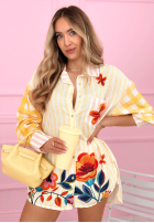 Satynowa Košile w paski i kwiaty Clover žlutá
