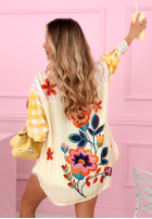 Satynowa Košile w paski i kwiaty Clover žlutá