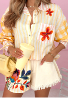 Satynowa Košile w paski i kwiaty Clover žlutá