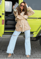 Krótki trencz z paskiem Nerissa olivový