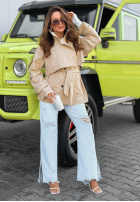 Krótki trencz z paskiem Nerissa olivový