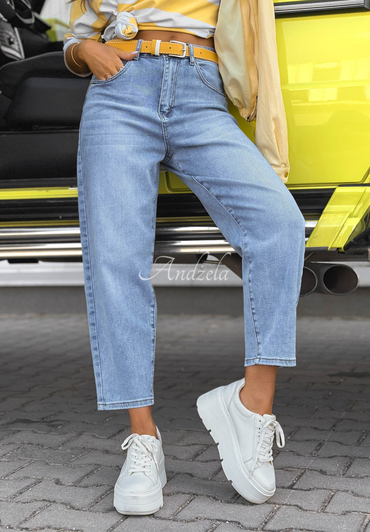 Džíny mom fit Tabitha modré