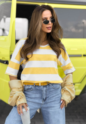 Bavlněn&eacute; tričko s v&yacute;střihem v pruhy Summer Lemonade b&iacute;lo-žlut&aacute;