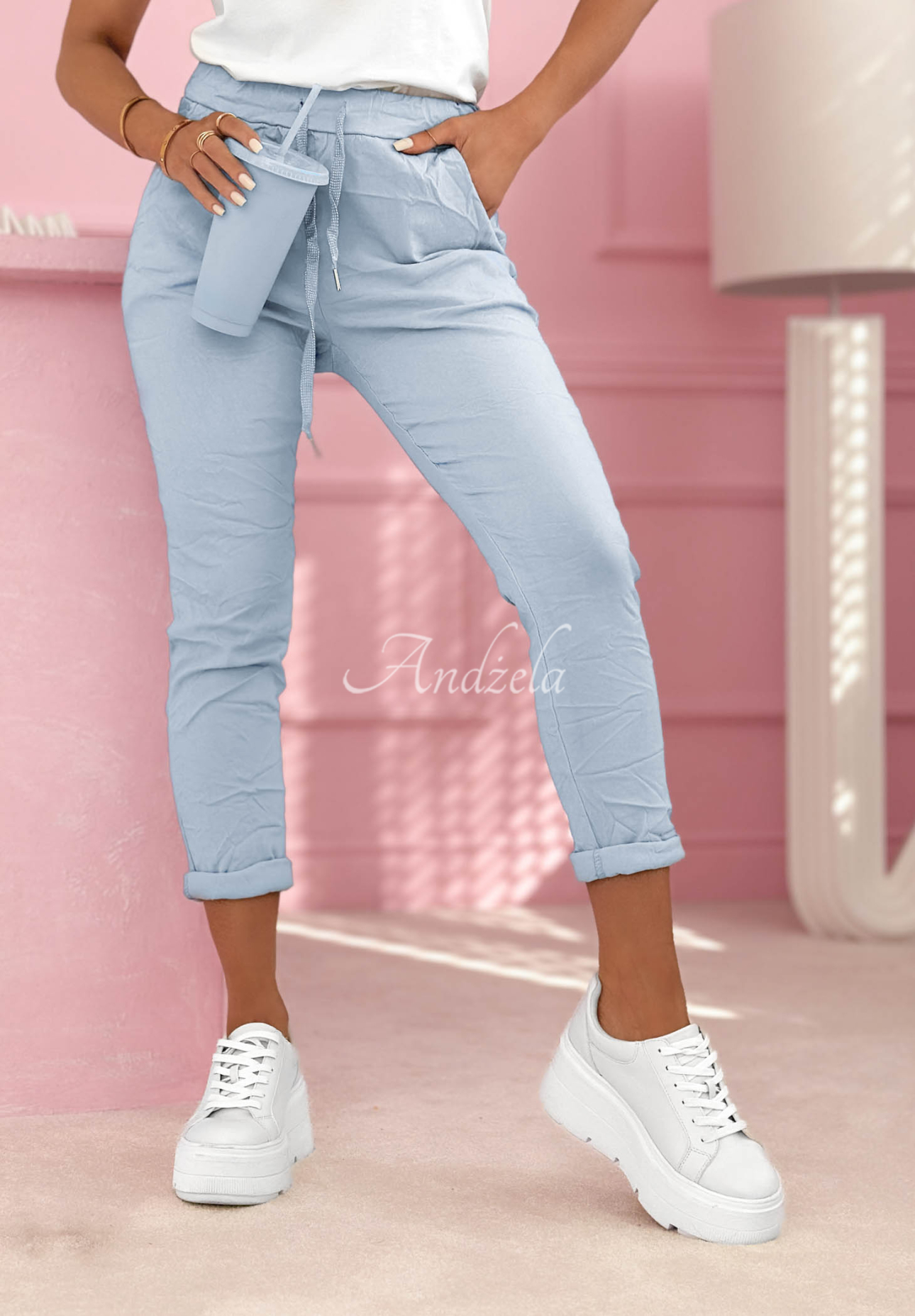 Látkové kalhoty z viskózy Archie světle modré